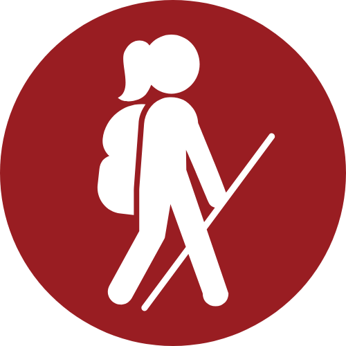 Wandernde Person in einem roten Kreis