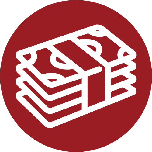 Geldscheine in einem roten Kreis